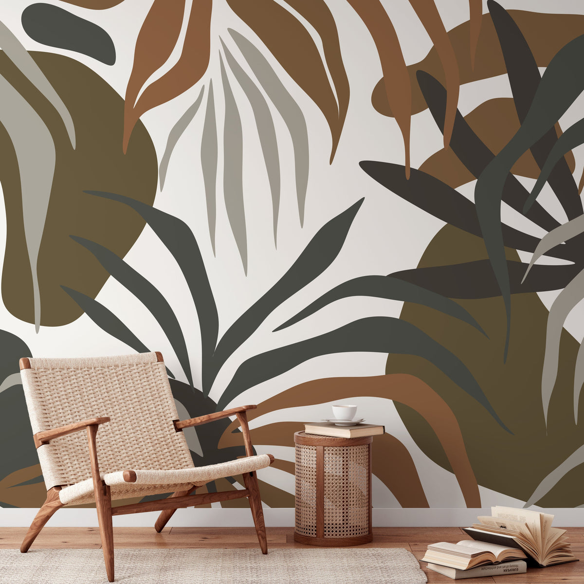 Tropical Leaves Mural Boho Wallpaper Peel and Stick and Traditional Wallpaper - D714