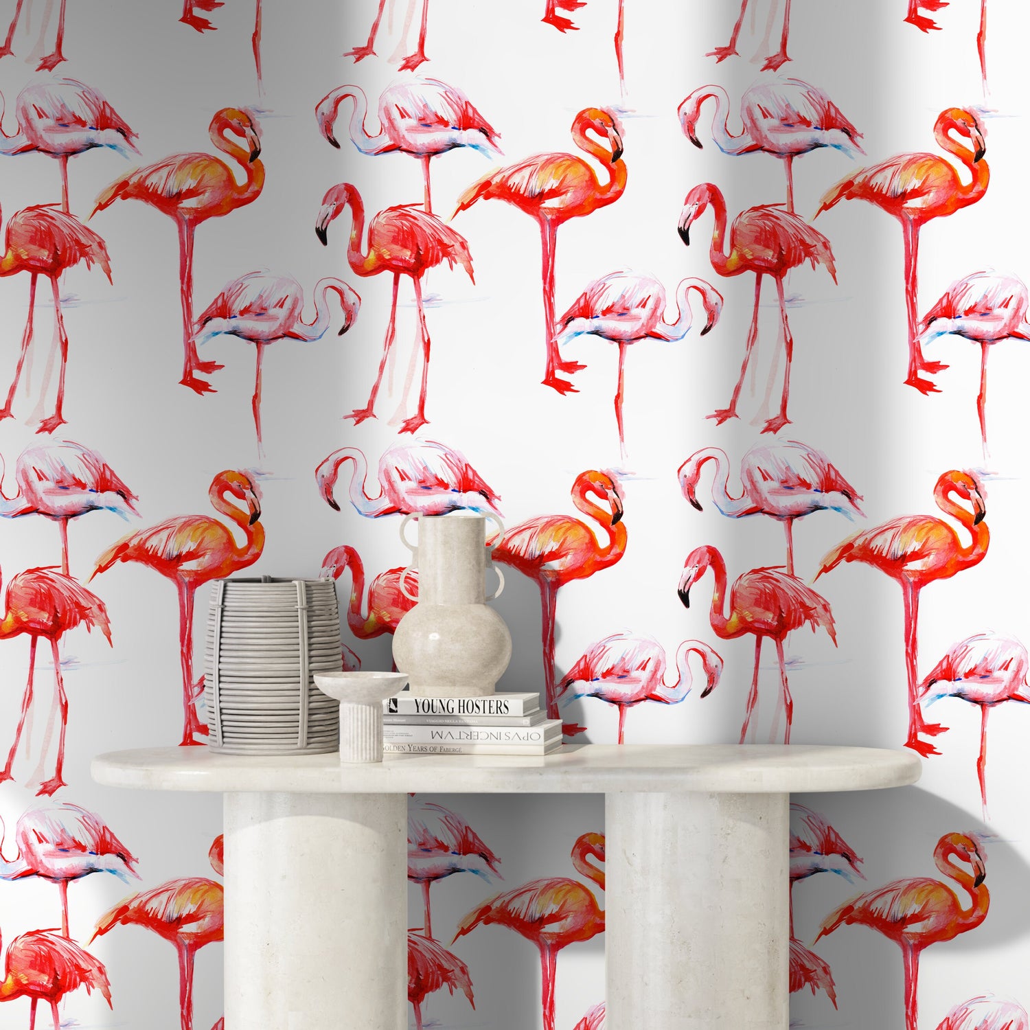 Removable Wallpaper Peel and Stick Wallpaper Wall Paper Wall Mural - Flamingos Wallpaper - B248