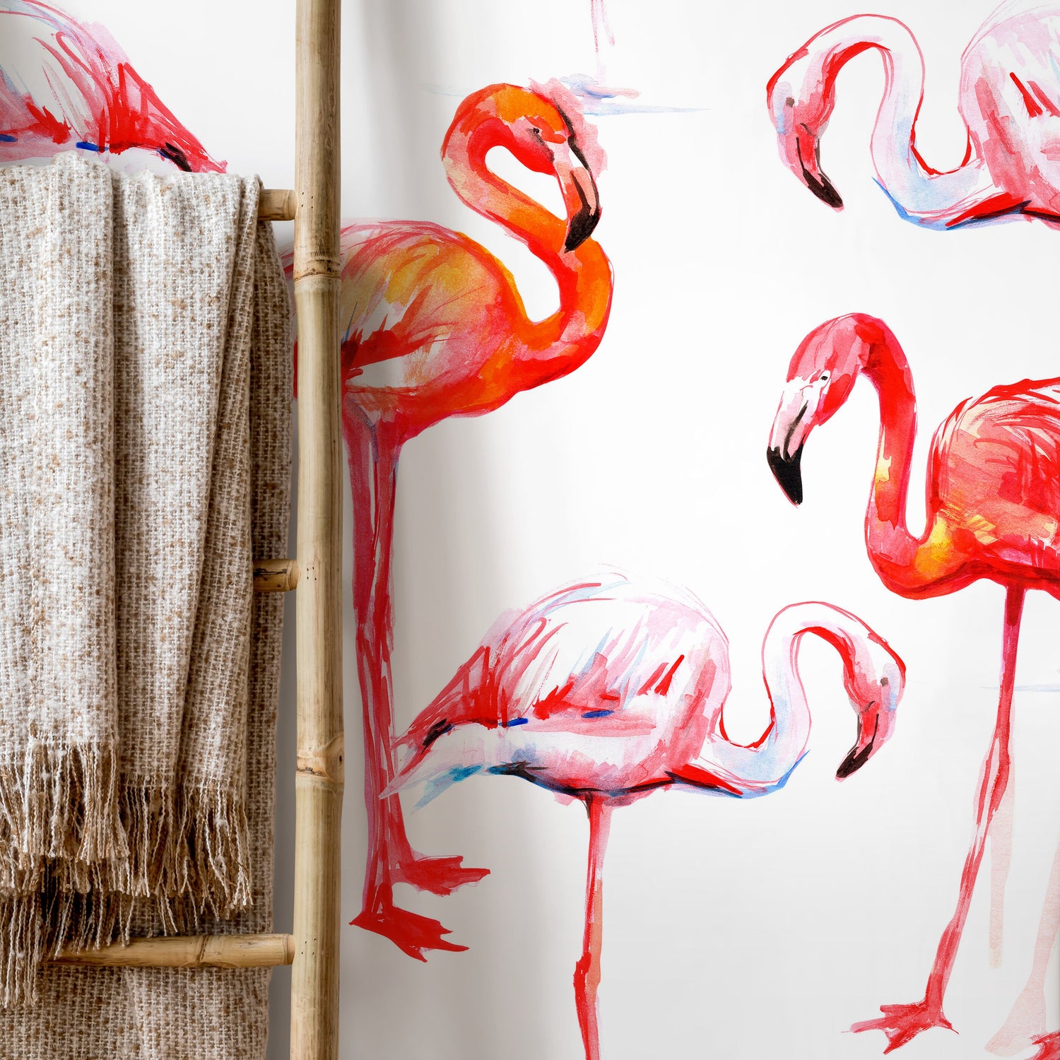 Removable Wallpaper Peel and Stick Wallpaper Wall Paper Wall Mural - Flamingos Wallpaper - B248