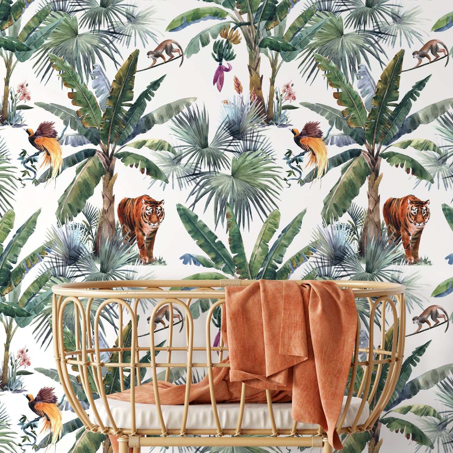 Tropical Jungle Wallpaper Botanical Wallpaper Peel and Stick and Traditional Wallpaper - D645