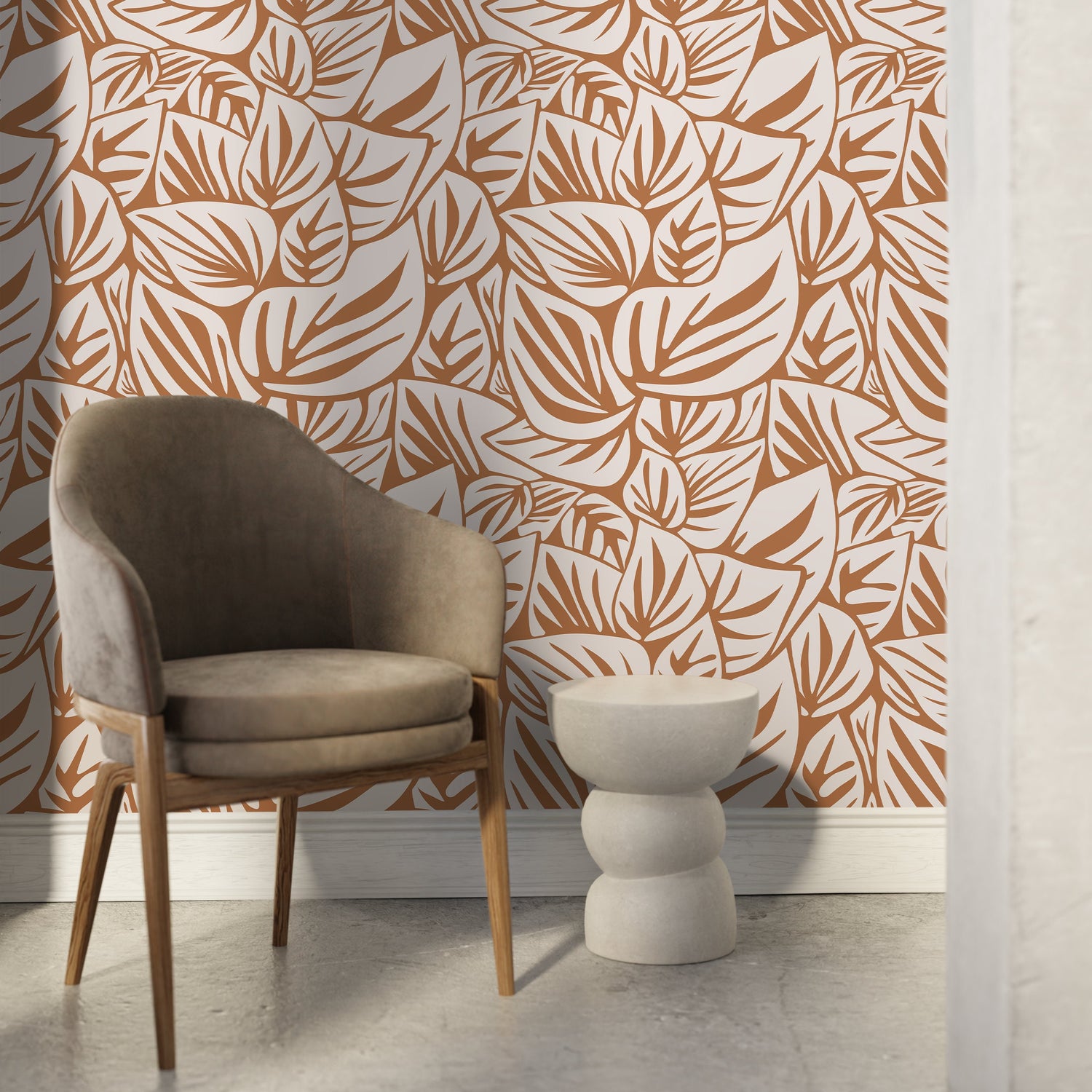 Orange Leaf Wallpaper Modern Wallpaper Peel and Stick and Traditional Wallpaper - D648