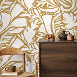 Yellow Abstract Leaf Wallpaper Modern Wallpaper Peel and Stick and Traditional Wallpaper - D642