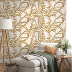 Yellow Abstract Leaf Wallpaper Modern Wallpaper Peel and Stick and Traditional Wallpaper - D642