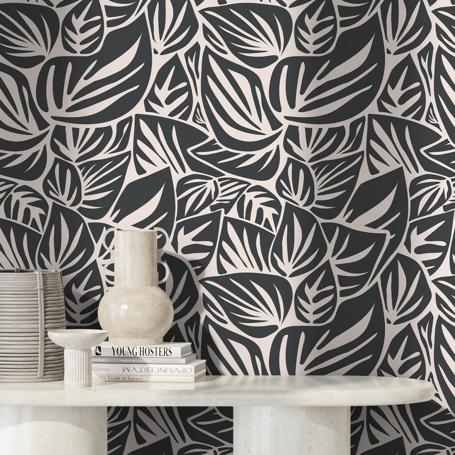 Gray Leaf Wallpaper Modern Wallpaper Peel and Stick and Traditional Wallpaper - D649