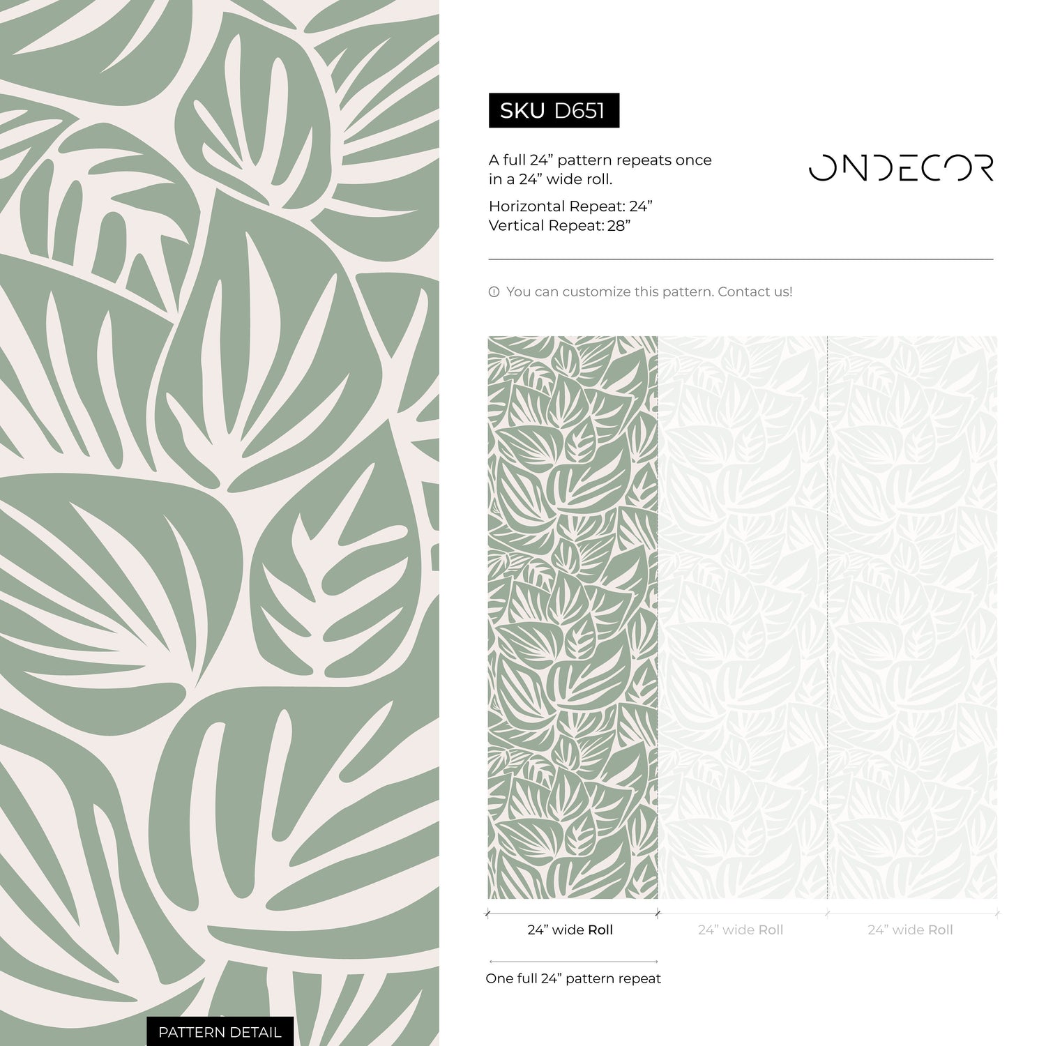 Light Green Leaf Wallpaper Modern Wallpaper Peel and Stick and Traditional Wallpaper - D651