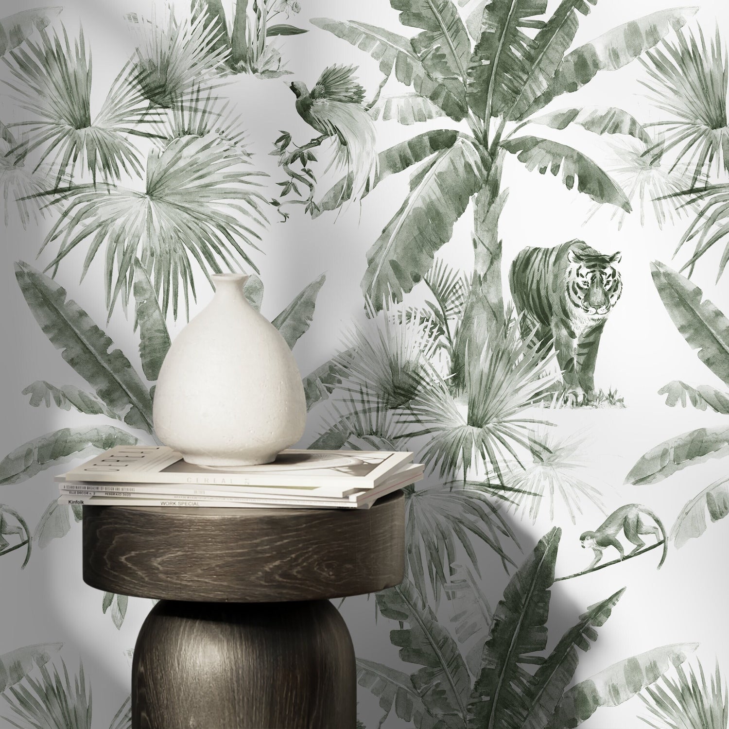 Green Tropical Jungle Wallpaper Botanical Wallpaper Peel and Stick and Traditional Wallpaper - D646