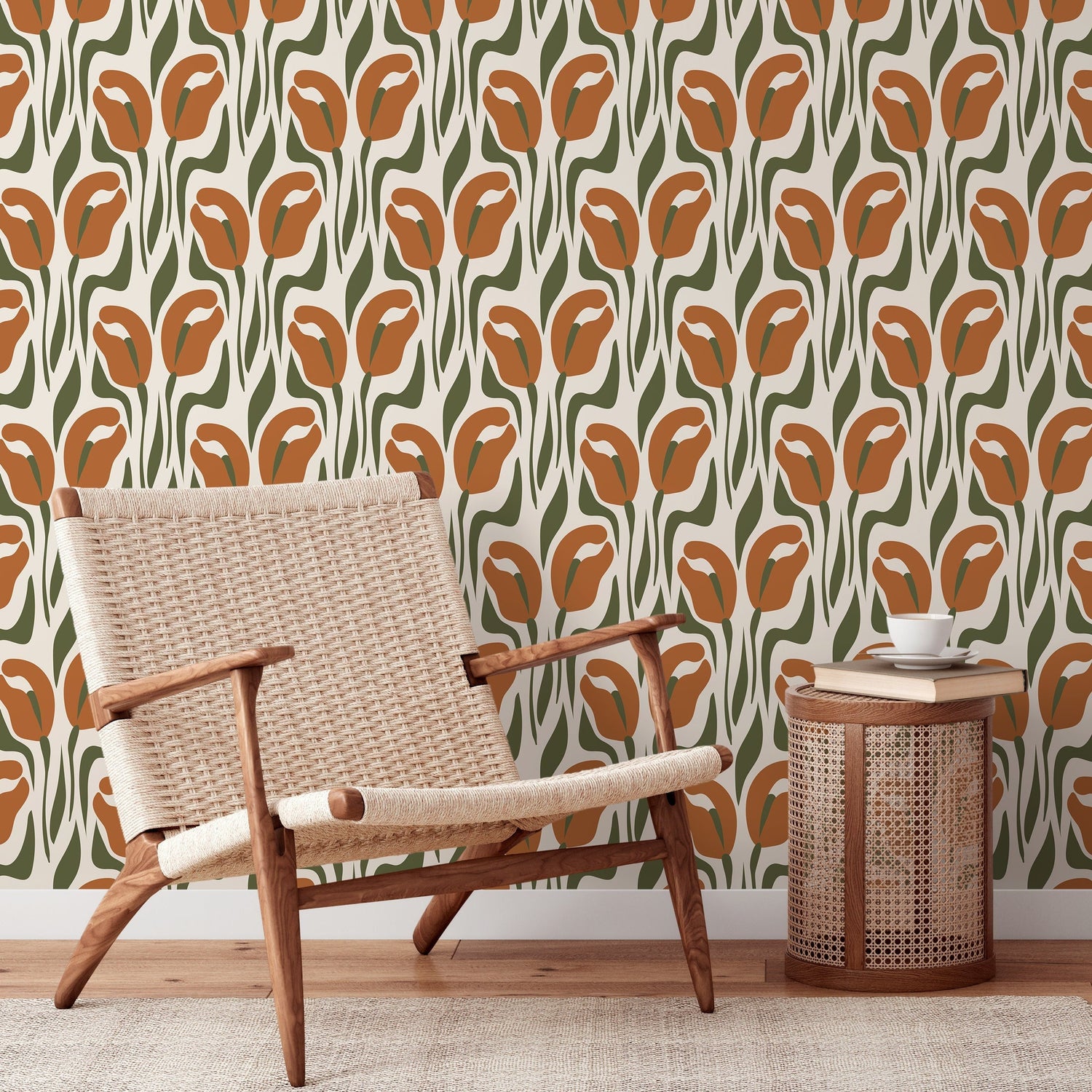 Retro Floral Wallpaper Vintage Wallpaper Peel and Stick and Traditional Wallpaper - D653