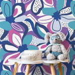 Purple and Blue Floral Wallpaper Fun Wallpaper Peel and Stick and Traditional Wallpaper - D656