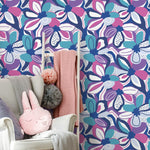 Purple and Blue Floral Wallpaper Fun Wallpaper Peel and Stick and Traditional Wallpaper - D656