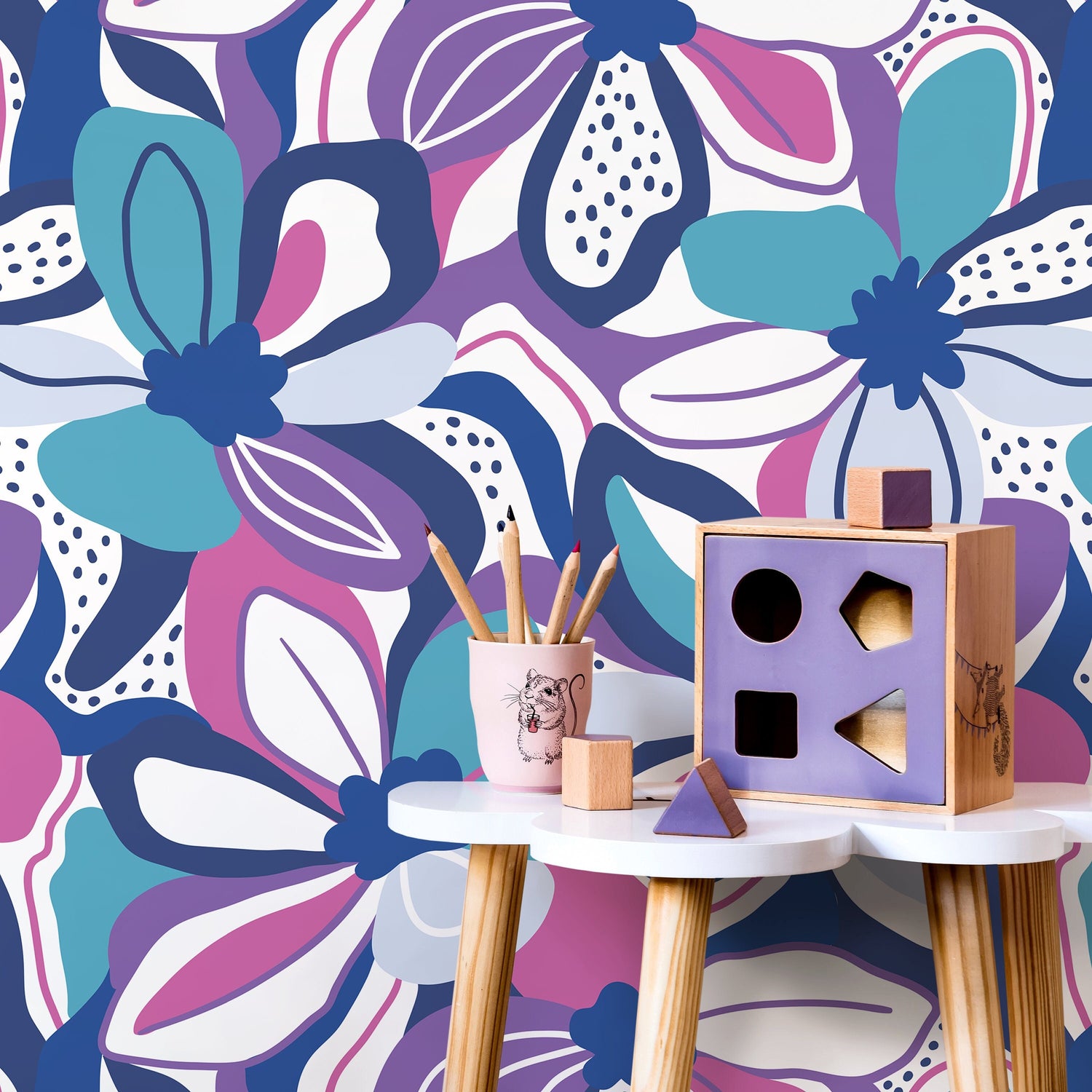 Purple and Blue Floral Wallpaper Fun Wallpaper Peel and Stick and Traditional Wallpaper - D656