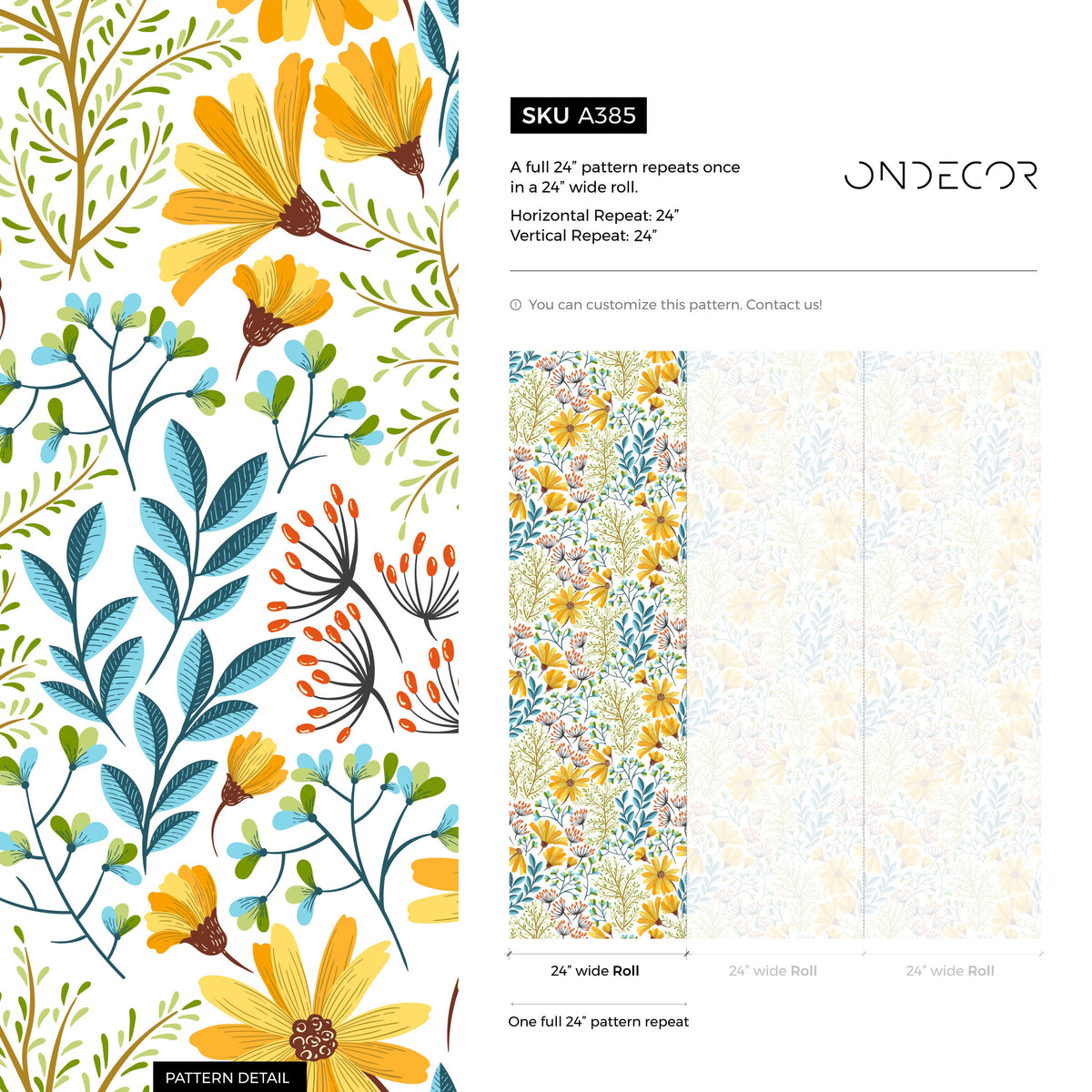 Removable Wallpaper Peel and Stick Wallpaper Wall Paper Wall Mural - Spring Floral Wallpaper - A385