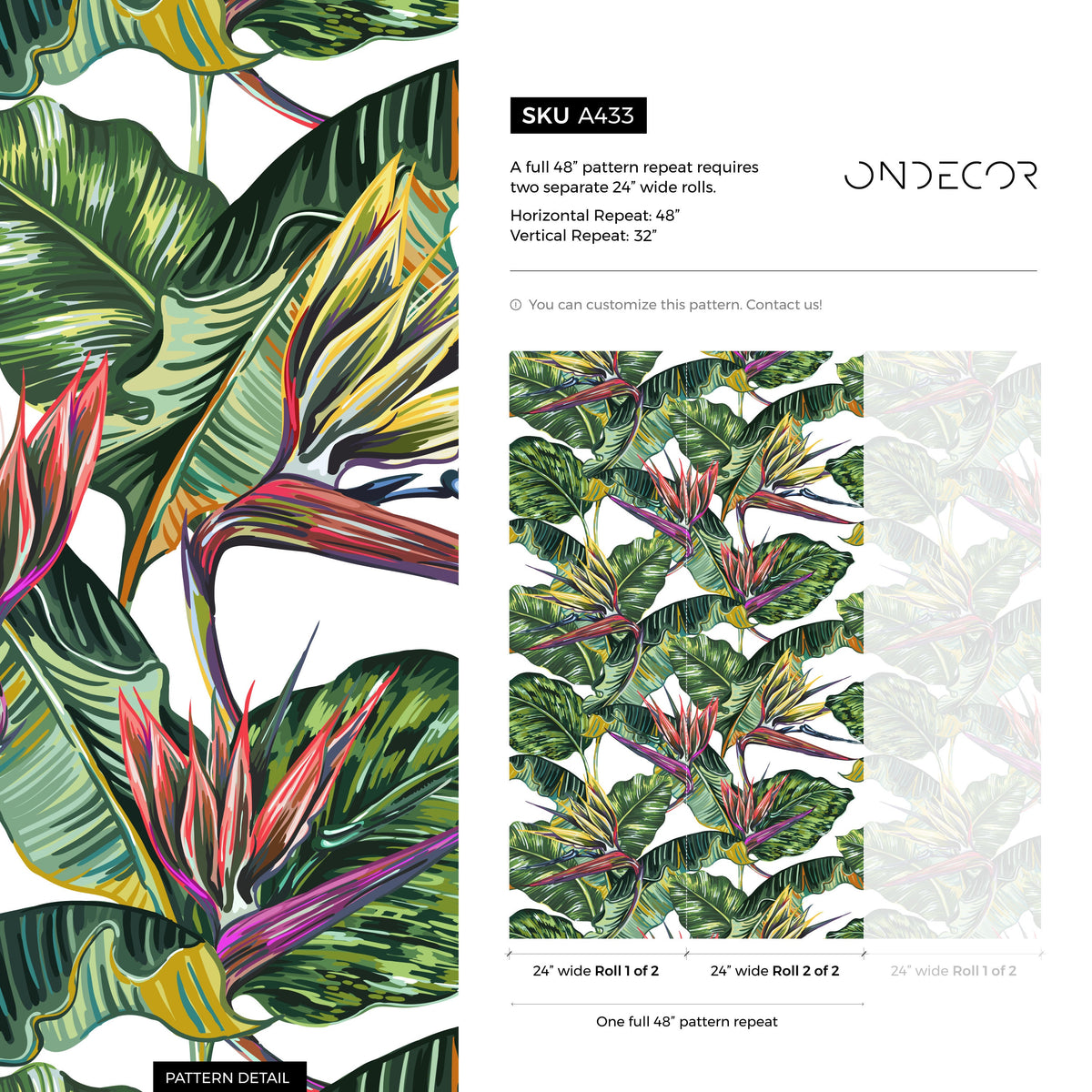 Tropical Leaves Wallpaper Bird of paradise Wallpaper Peel and Stick and Traditional Wallpaper - A433