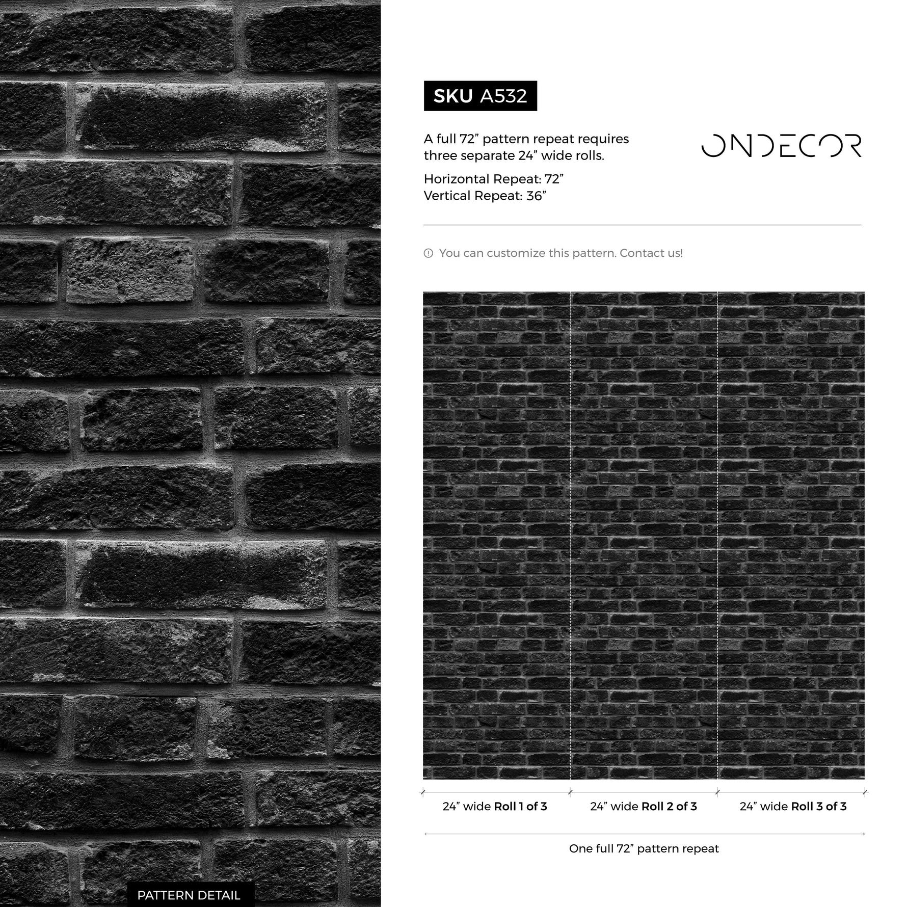 Removable Wallpaper Peel and Stick Wallpaper Wall Paper Wall Mural - Black Brick Wallpaper - A532