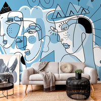 Thumbnail for Light Blue Abstract Mural Line Art Wallpaper Peel and Stick Wallpaper Home Decor - D606