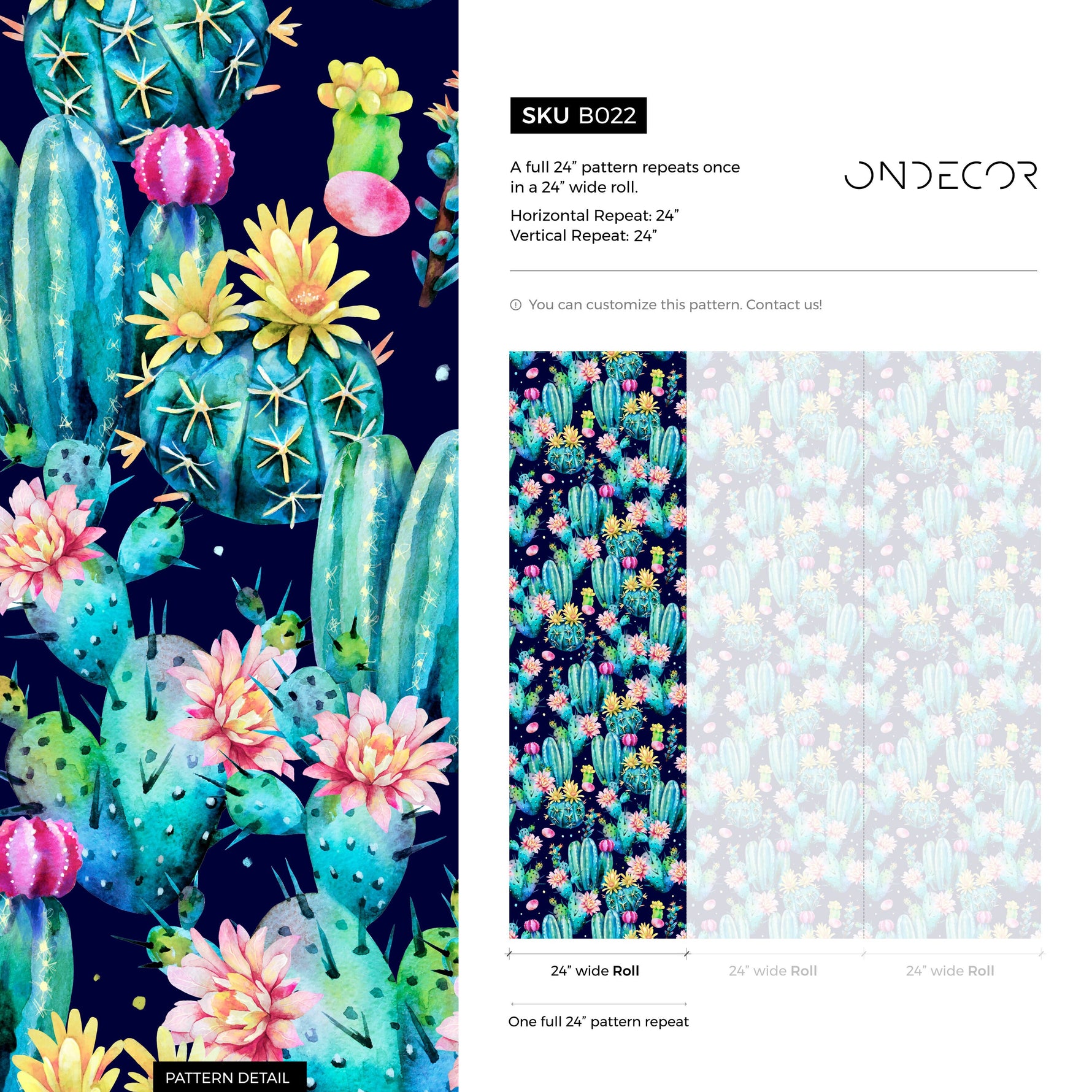 Floral Cactus Wallpaper Watercolor Wallpaper Peel and Stick and Traditional Wallpaper - B022