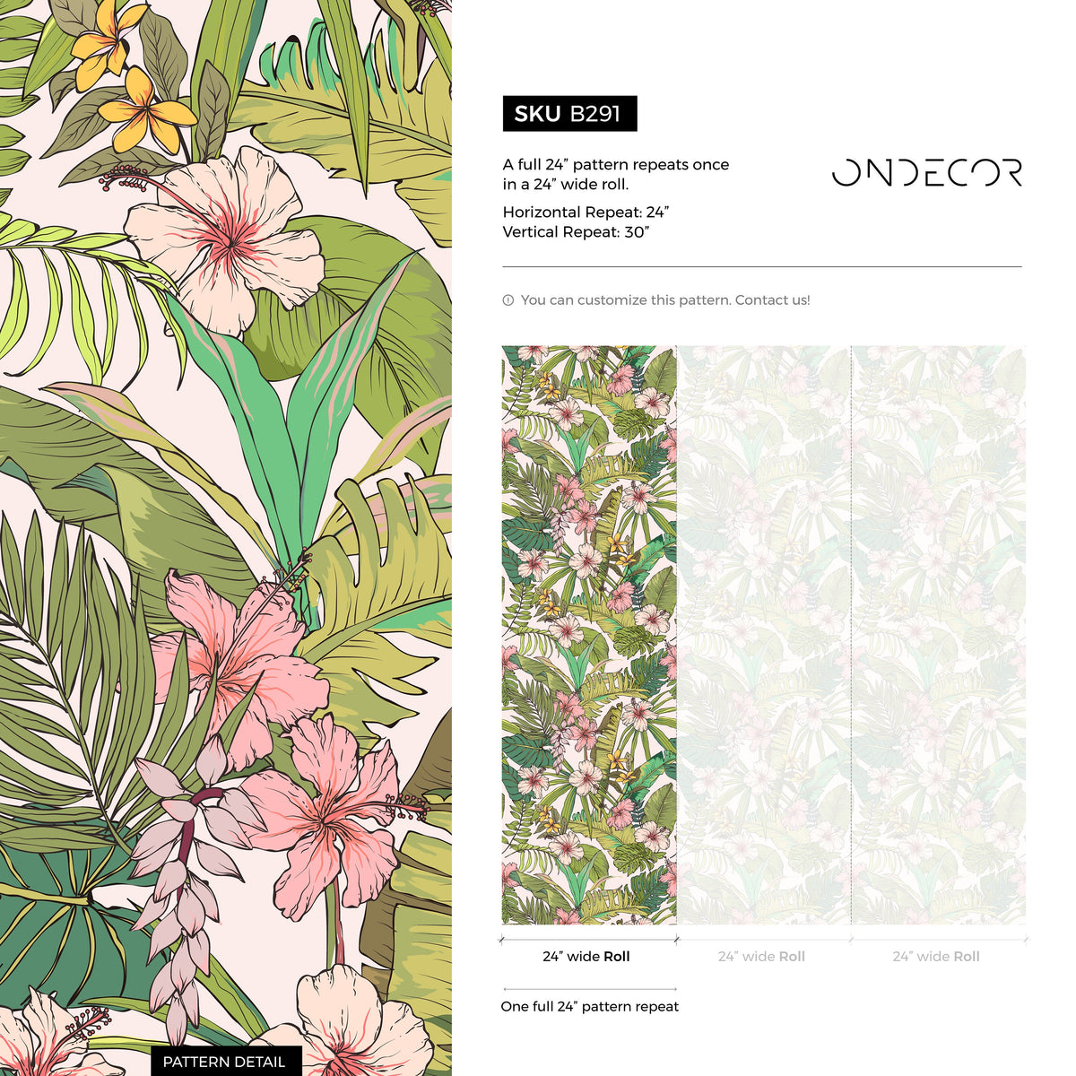 Tropical Hawaiian Wallpaper - Removable Wallpaper Peel and Stick Wallpaper Wall Paper - B291