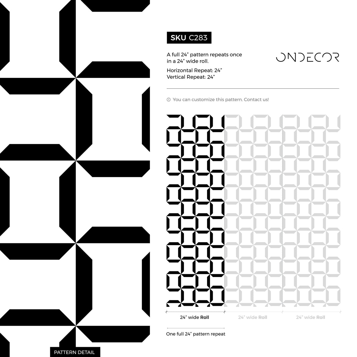 Removable Wallpaper Peel and Stick Wallpaper Wall Paper Wall Mural - Geometric Black and White Wallpaper - C283