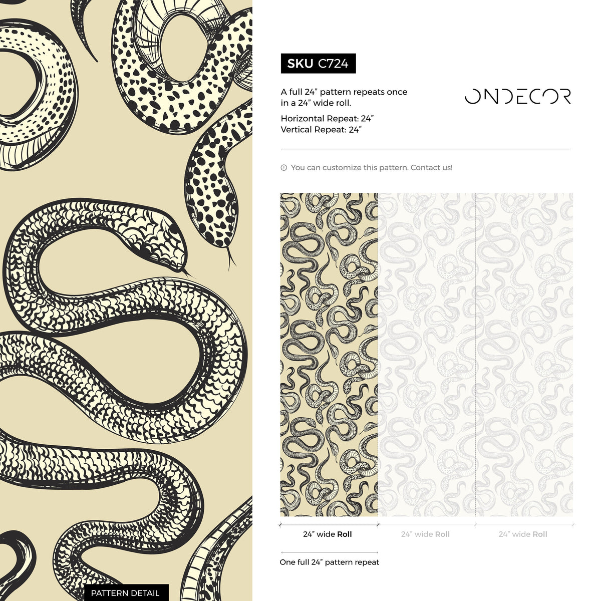 Yellow Snake Boho Wallpaper / Peel and Stick Wallpaper Removable Wallpaper Home Decor Wall Art Wall Decor Room Decor - C724