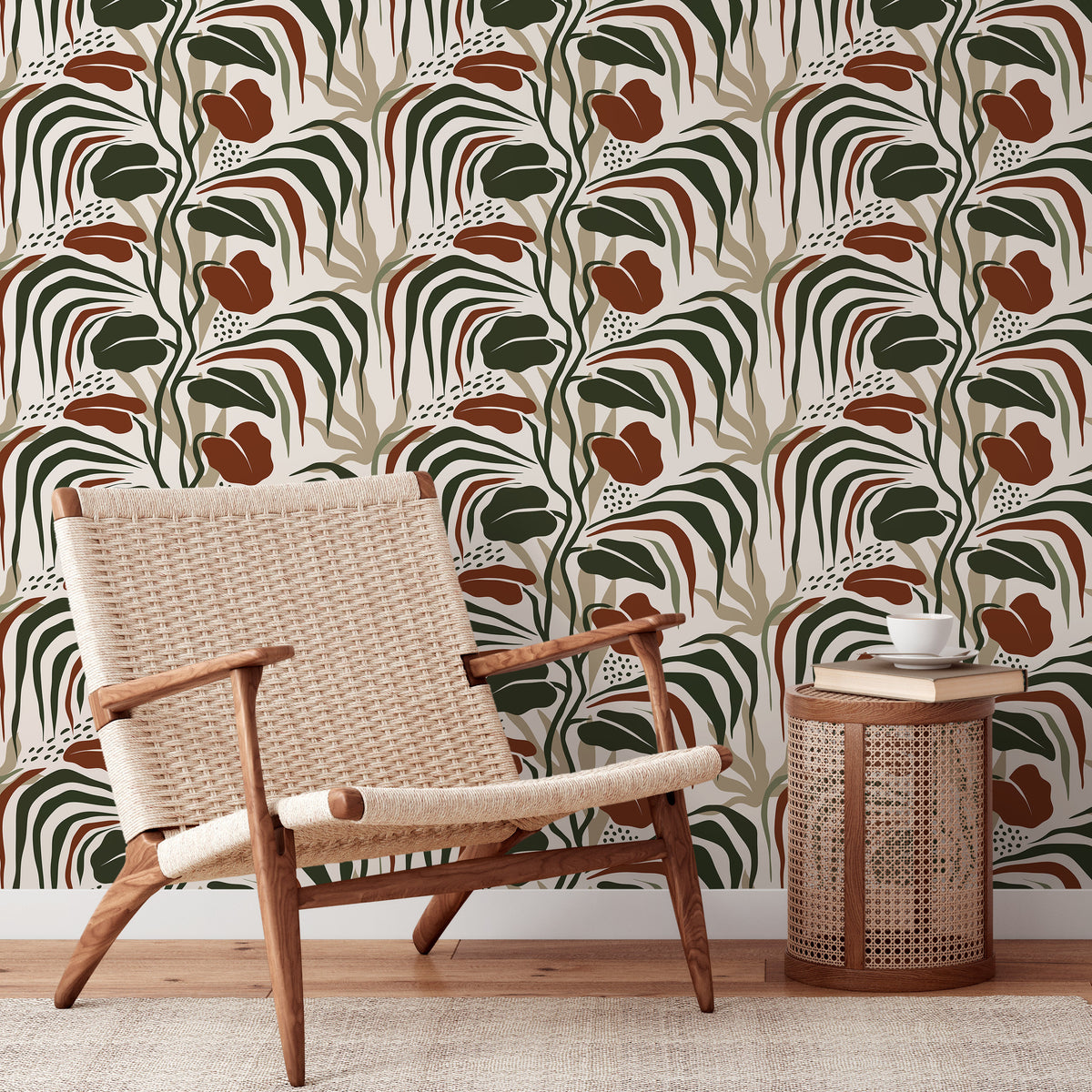 Tropical Modern Wallpaper Leaves Wallpaper Peel and Stick and Traditional Wallpaper - D717