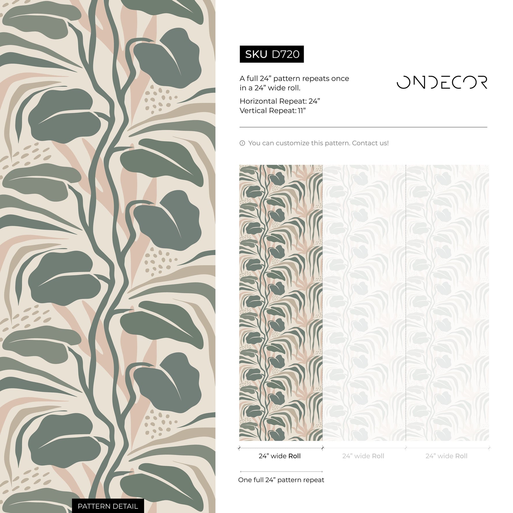 Tropical Green Leaves Wallpaper Boho Wallpaper Peel and Stick and Traditional Wallpaper - D720