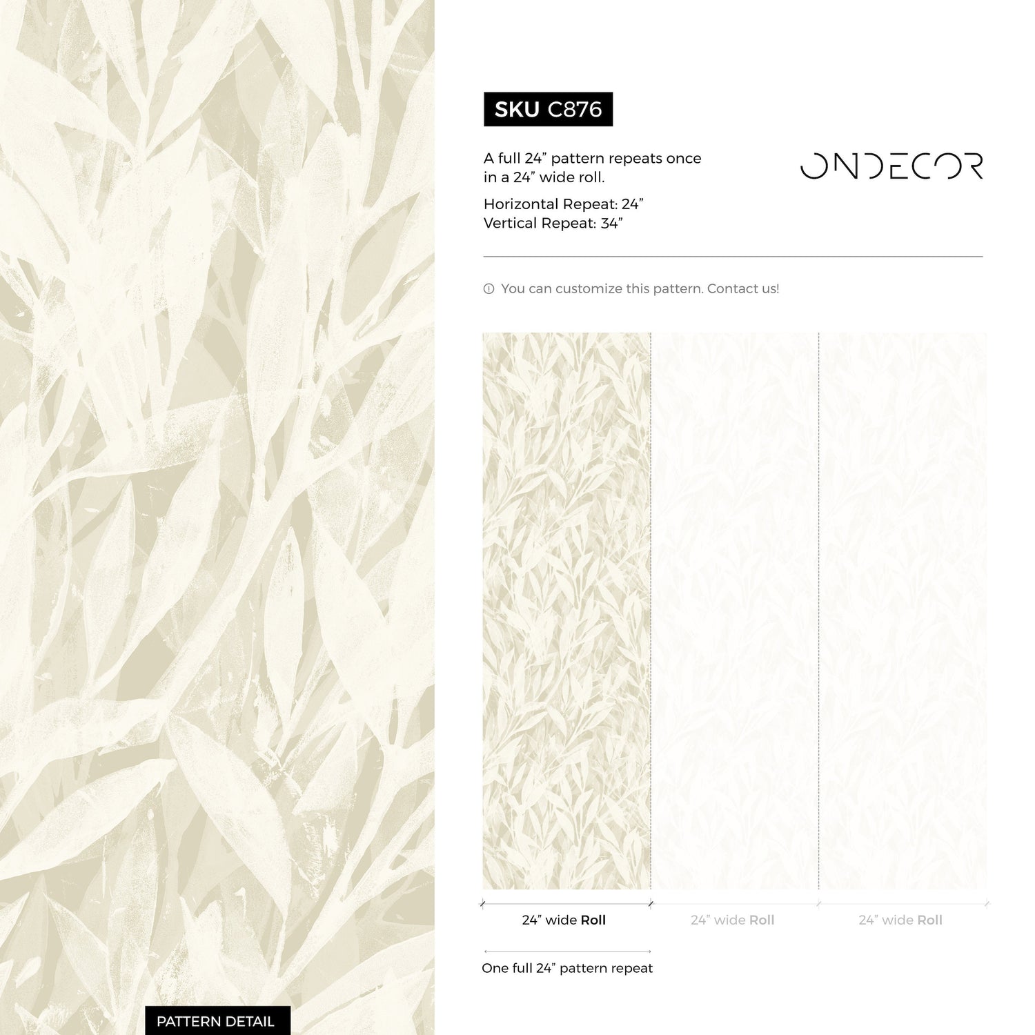 Beige Boho Leaf Wallpaper / Peel and Stick Wallpaper Removable Wallpaper Home Decor Wall Art Wall Decor Room Decor - C876