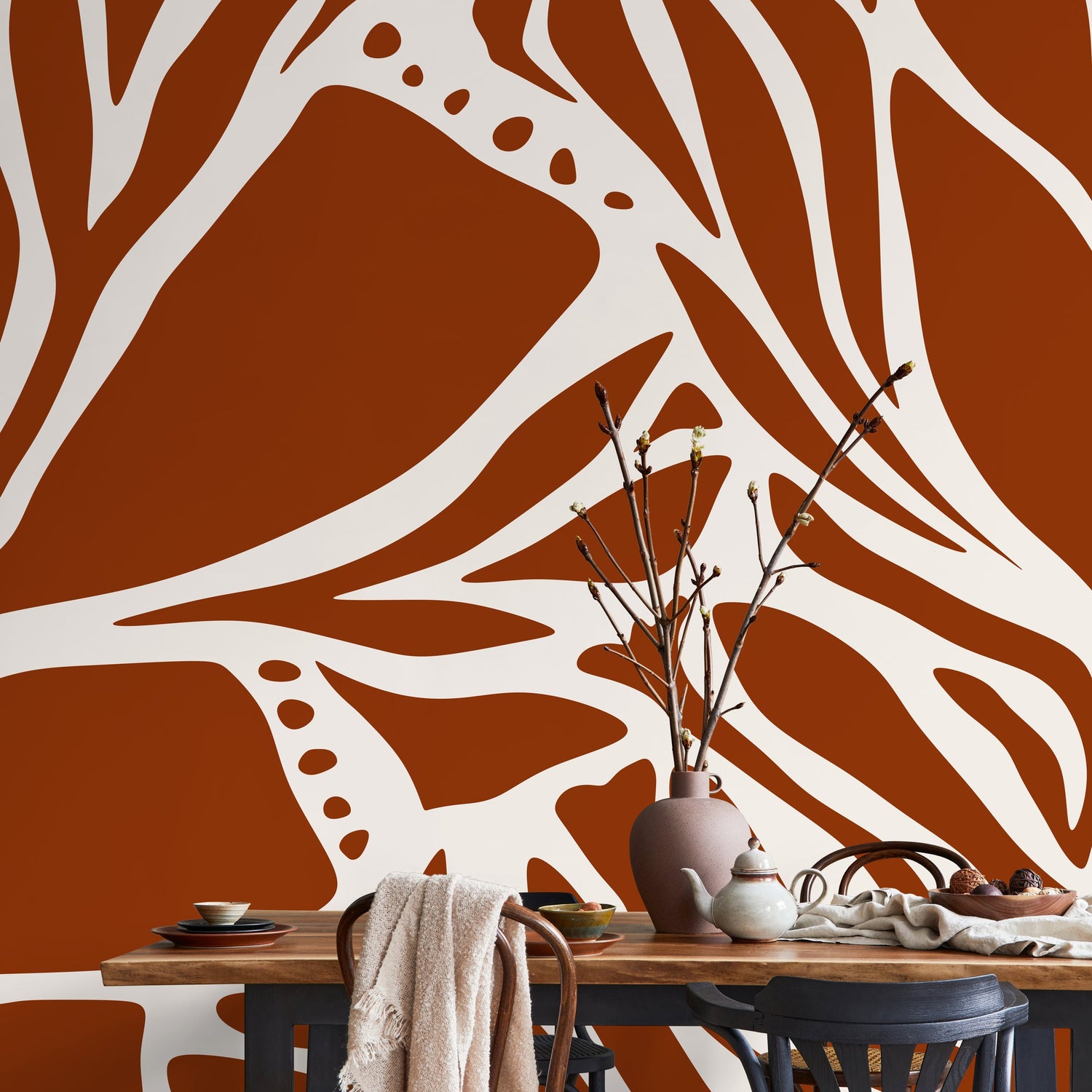 Abstract Art Wallpaper Copper Color Wallpaper Peel and Stick and Traditional Wallpaper - D637