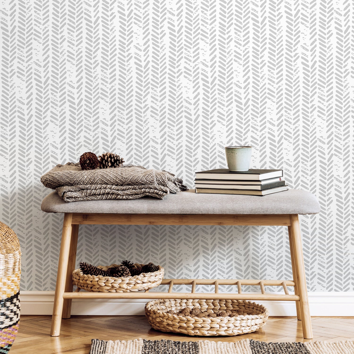 Temporary Wallpaper Removable Wallpaper Peel and Stick Wallpaper Wall Paper Wall Mural - Grunge Herringbone Wallpaper - D953