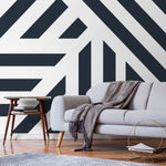 Navy Geometric Wallpaper Modern Striped Wallpaper Peel and Stick and Traditional Wallpaper - D731