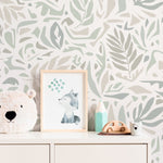 Neutral Leaf Wallpaper Abstract Wallpaper Peel and Stick and Traditional Wallpaper - D724