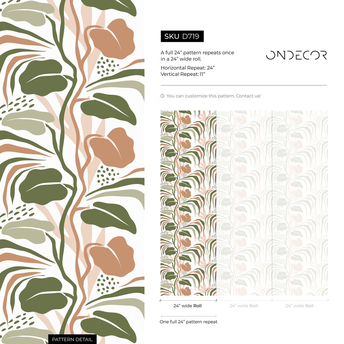 Tropical Leaves Wallpaper Boho Wallpaper Peel and Stick and Traditional Wallpaper - D719