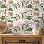 Tropical Leaves Wallpaper Boho Wallpaper Peel and Stick and Traditional Wallpaper - D719