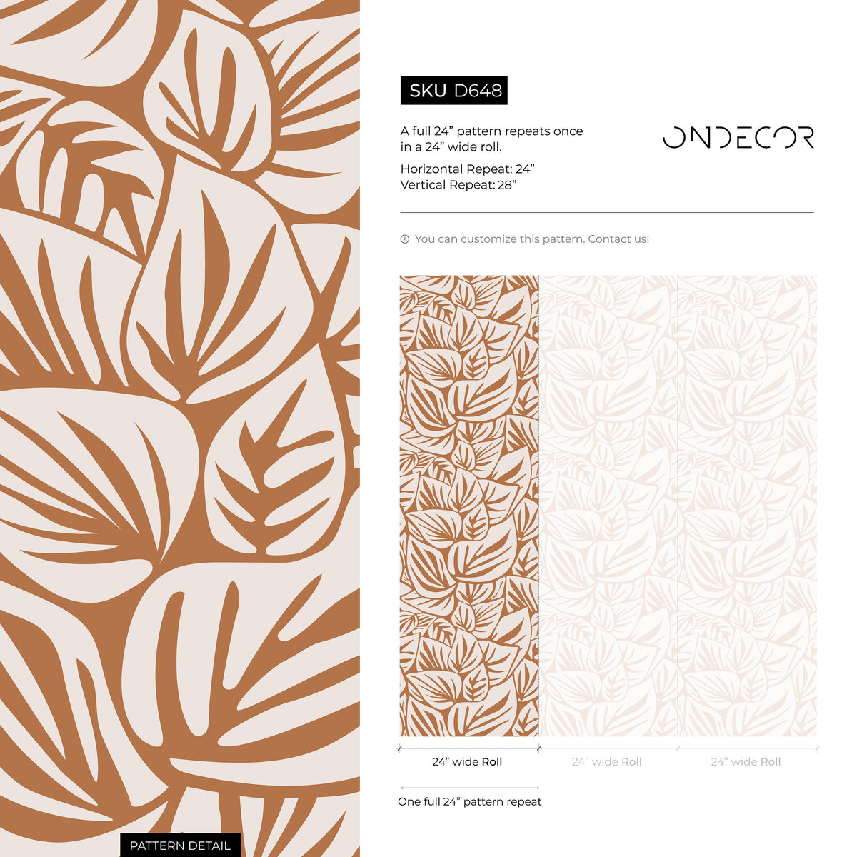 Orange Leaf Wallpaper Modern Wallpaper Peel and Stick and Traditional Wallpaper - D648