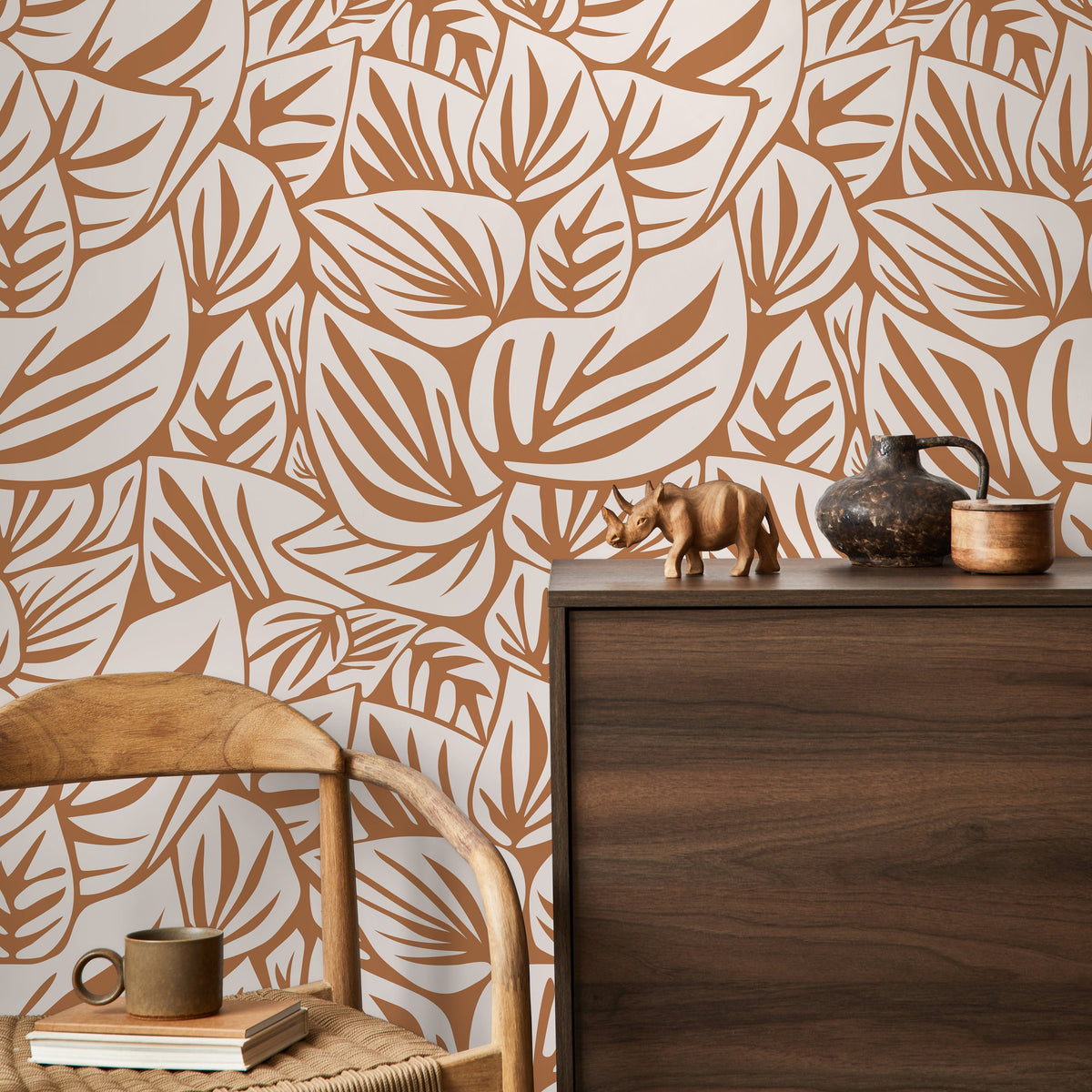 Orange Leaf Wallpaper Modern Wallpaper Peel and Stick and Traditional Wallpaper - D648