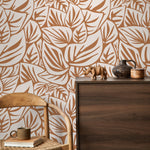 Orange Leaf Wallpaper Modern Wallpaper Peel and Stick and Traditional Wallpaper - D648