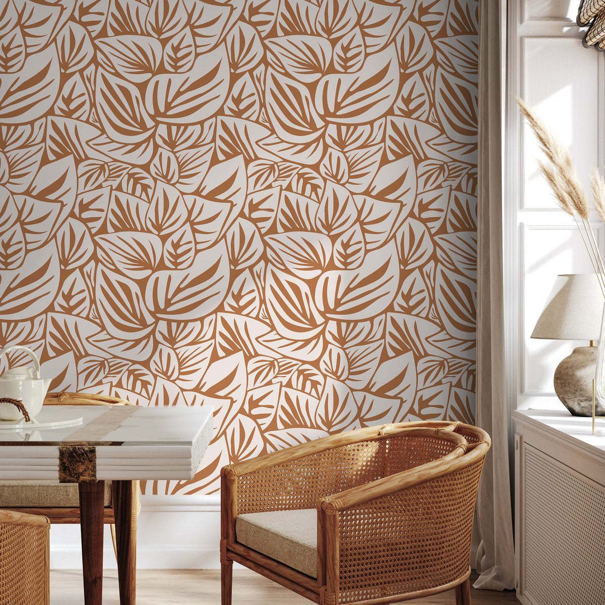 Orange Leaf Wallpaper Modern Wallpaper Peel and Stick and Traditional Wallpaper - D648