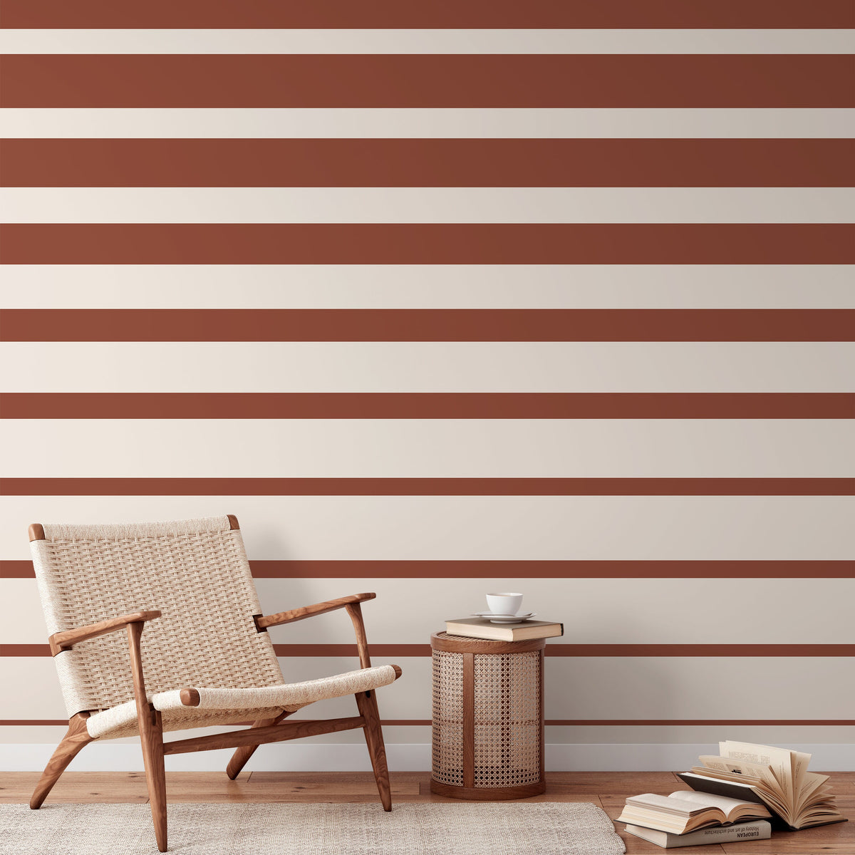 Terracotta Striped Wallpaper Modern Wallpaper Peel and Stick and Traditional Wallpaper - D728