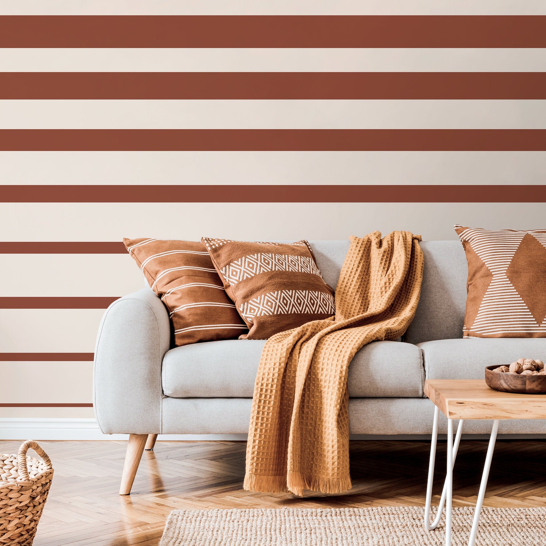 Terracotta Striped Wallpaper Modern Wallpaper Peel and Stick and Traditional Wallpaper - D728