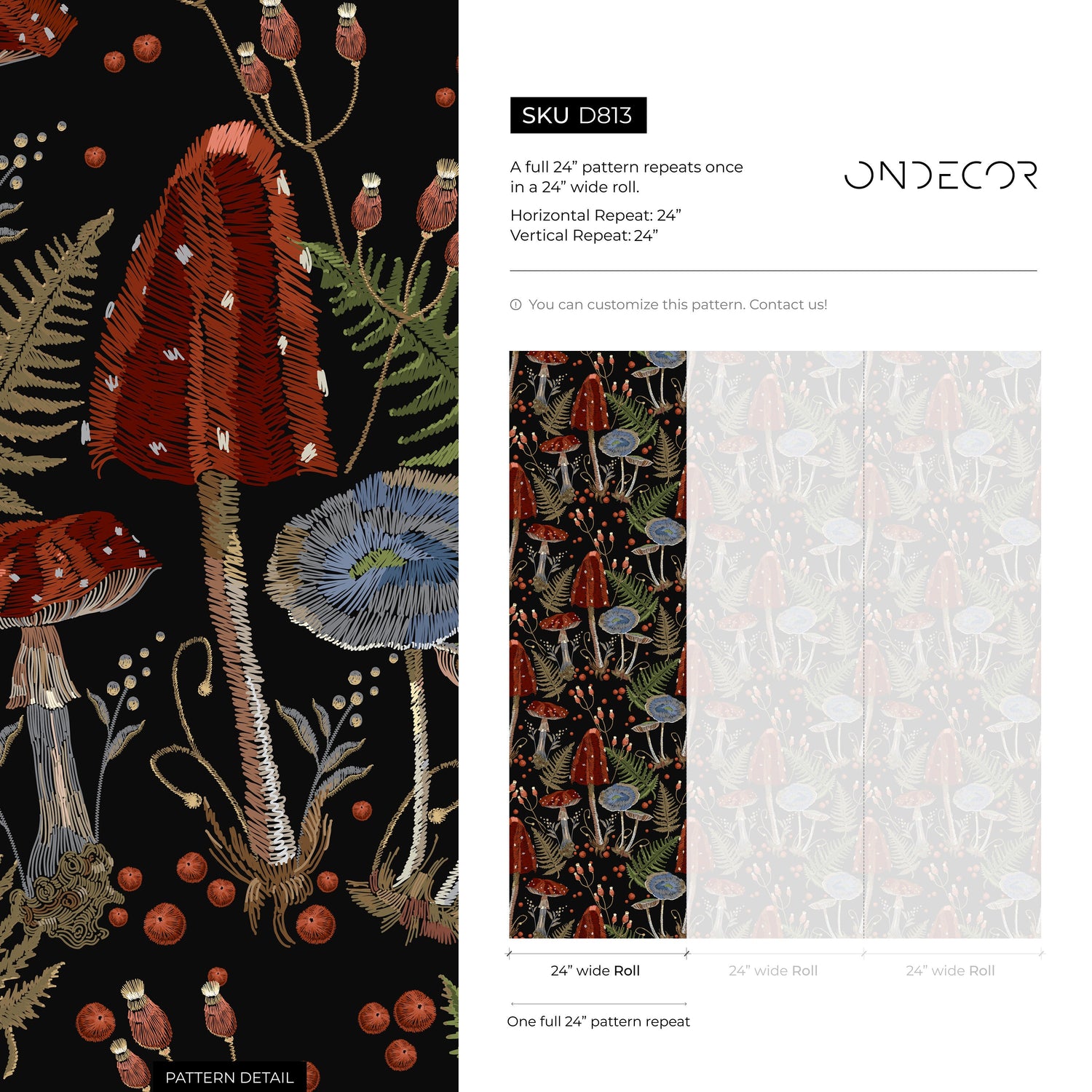 Mushroom Wallpaper Dark Floral Wallpaper Peel and Stick and Traditional Wallpaper - D813