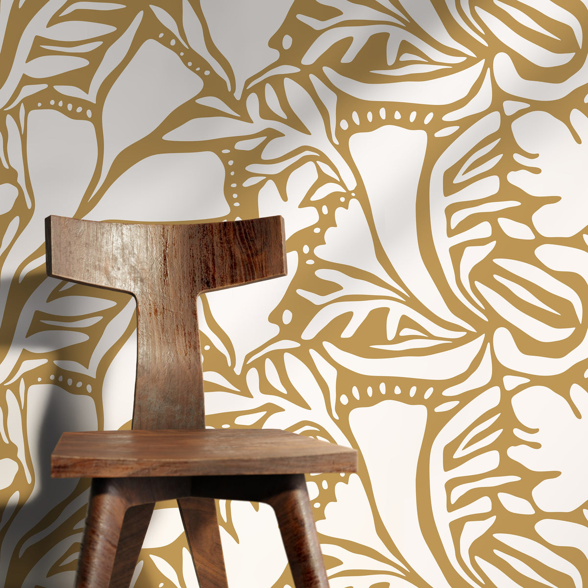 Yellow Abstract Leaf Wallpaper Modern Wallpaper Peel and Stick and Traditional Wallpaper - D642