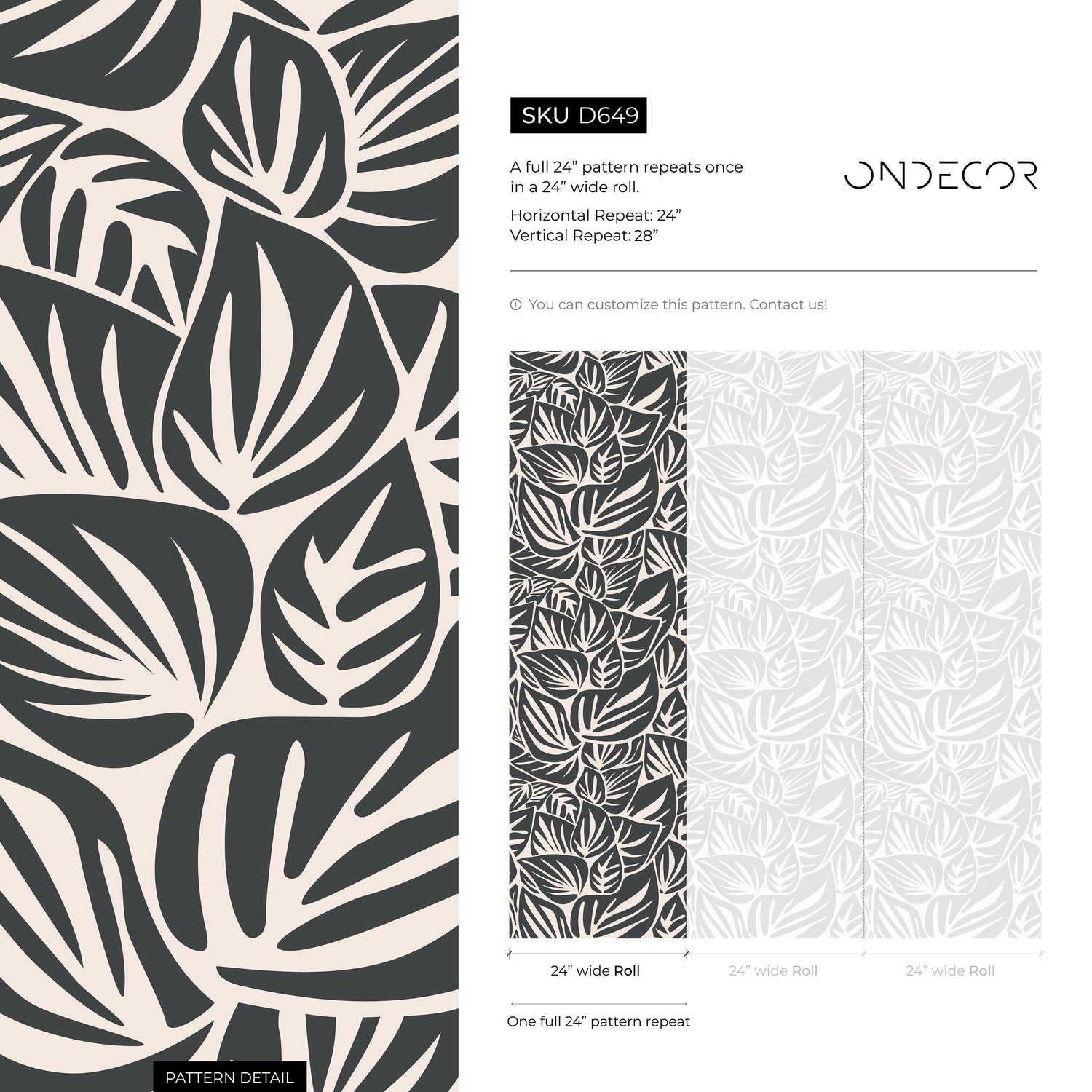 Gray Leaf Wallpaper Modern Wallpaper Peel and Stick and Traditional Wallpaper - D649