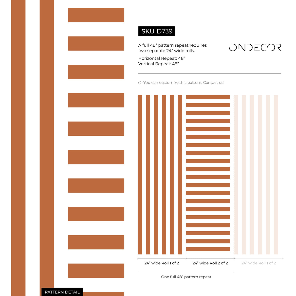 Terracotta Striped Wallpaper Modern Geometric Wallpaper Peel and Stick and Traditional Wallpaper - D739