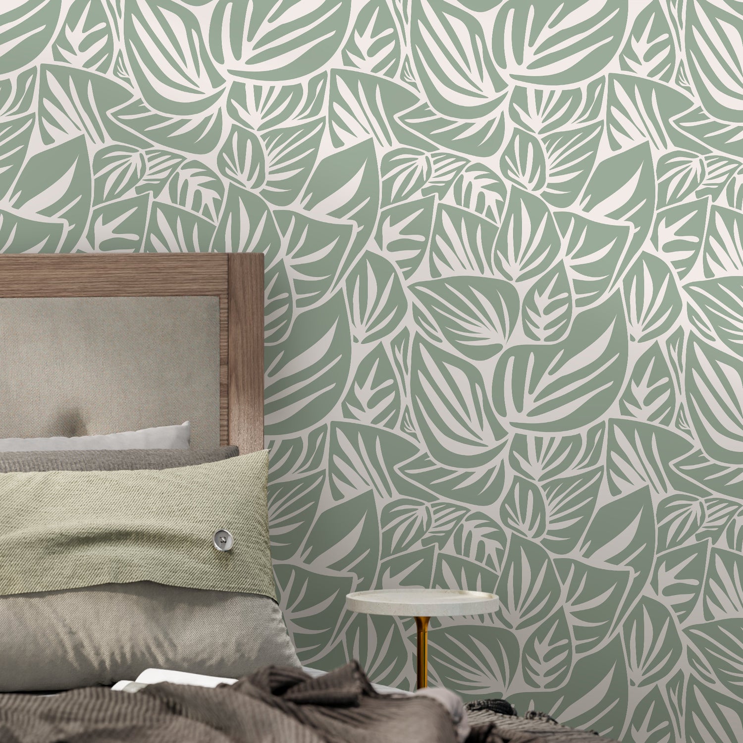 Light Green Leaf Wallpaper Modern Wallpaper Peel and Stick and Traditional Wallpaper - D651