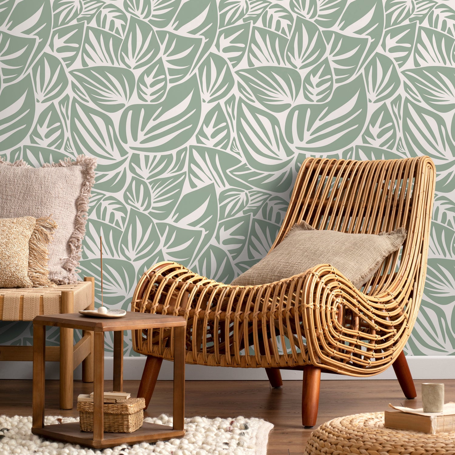 Light Green Leaf Wallpaper Modern Wallpaper Peel and Stick and Traditional Wallpaper - D651