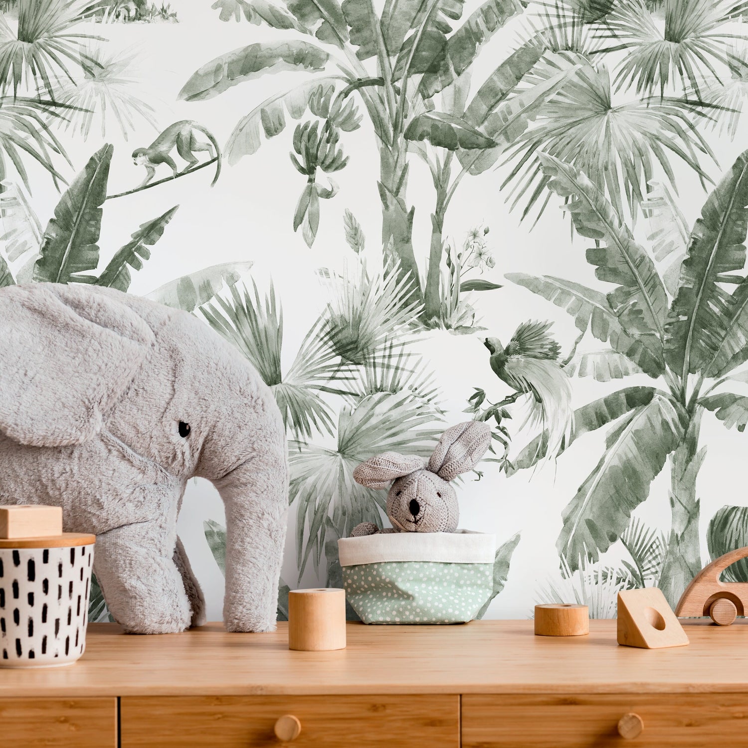 Green Tropical Jungle Wallpaper Botanical Wallpaper Peel and Stick and Traditional Wallpaper - D646