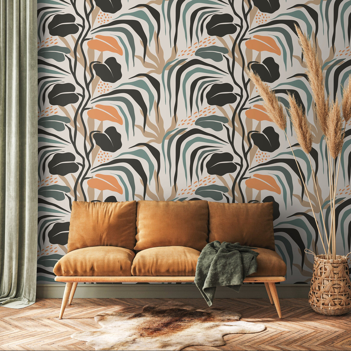 Tropical Boho Wallpaper Leaves Wallpaper Peel and Stick and Traditional Wallpaper - D718