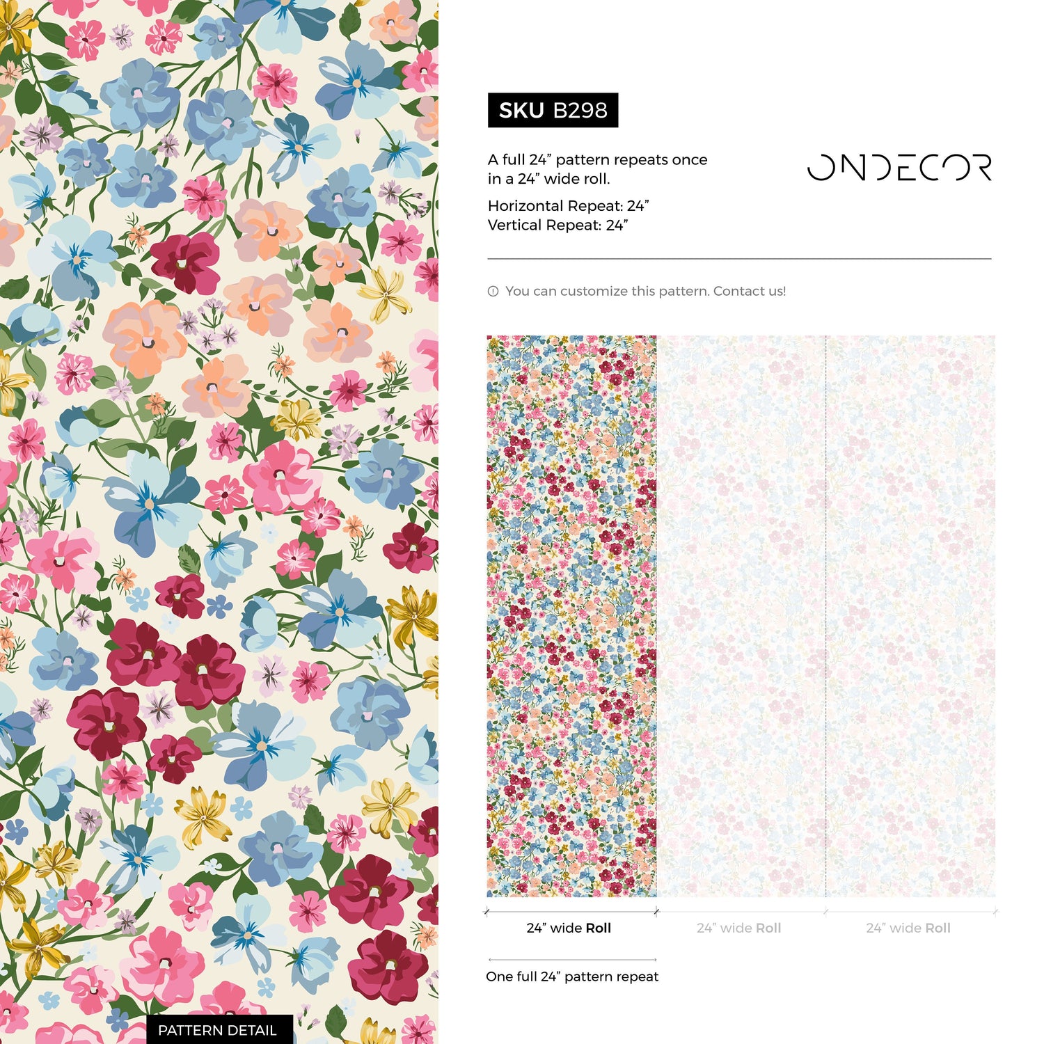 Flower Wallpaper - Removable Wallpaper Peel and Stick Wallpaper Wall Paper Wall Mural - B298