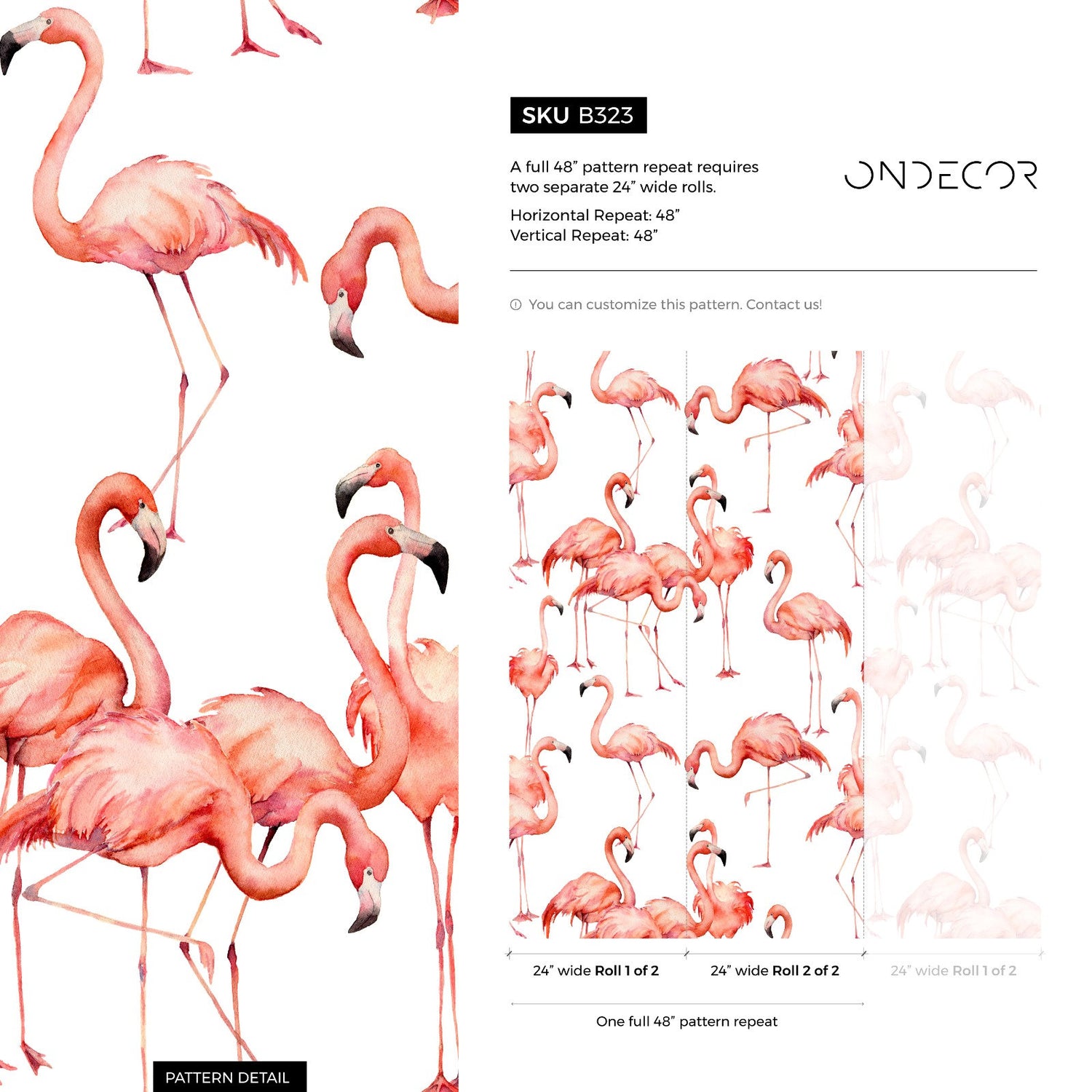 Watercolor Flamingos Wallpaper - Removable Wallpaper Peel and Stick Wallpaper Wall Paper Wall Mural - B323