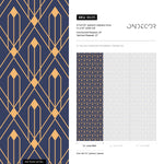 Removable Wallpaper Peel and Stick Wallpaper Wall Paper Wall Mural - Art Deco Blue and Non-Metalic Yellow Gold Color - B495