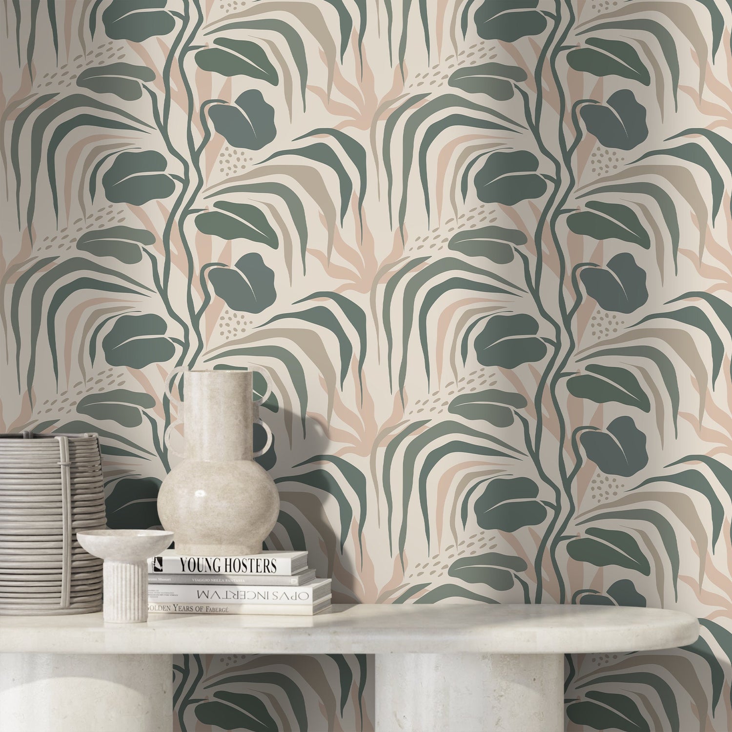 Tropical Green Leaves Wallpaper Boho Wallpaper Peel and Stick and Traditional Wallpaper - D720