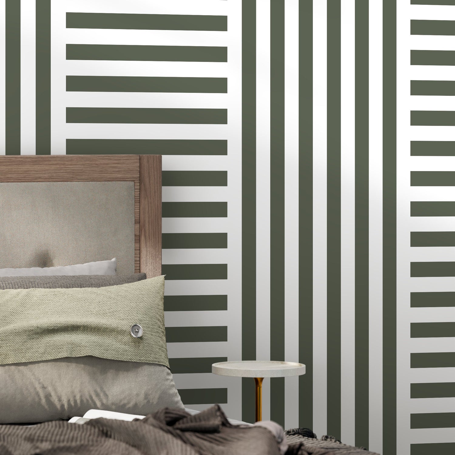 Olive Green Striped Wallpaper Modern Geometric Wallpaper Peel and Stick and Traditional Wallpaper - D735